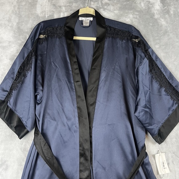 NWT Linea Donatella Women's Large Corinne Satin Navy Wrap Robe Bisque - Picture 6 of 6